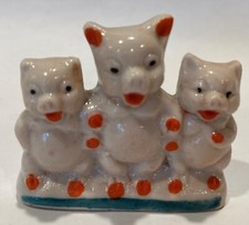 Vintage Small 2" Hand-Painted Three Pigs Piglets Ceramic Figurine Japan