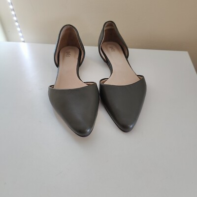 J. Jill D'Orsay Forest Green Leather Flat Slip On Ballet Pointed Toe Size 10