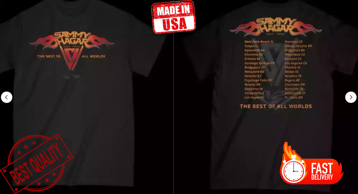 T-shirt Sammy Hagar Tour 2024 - The Best Of All Worlds - Coton - Tailles S à 5XL