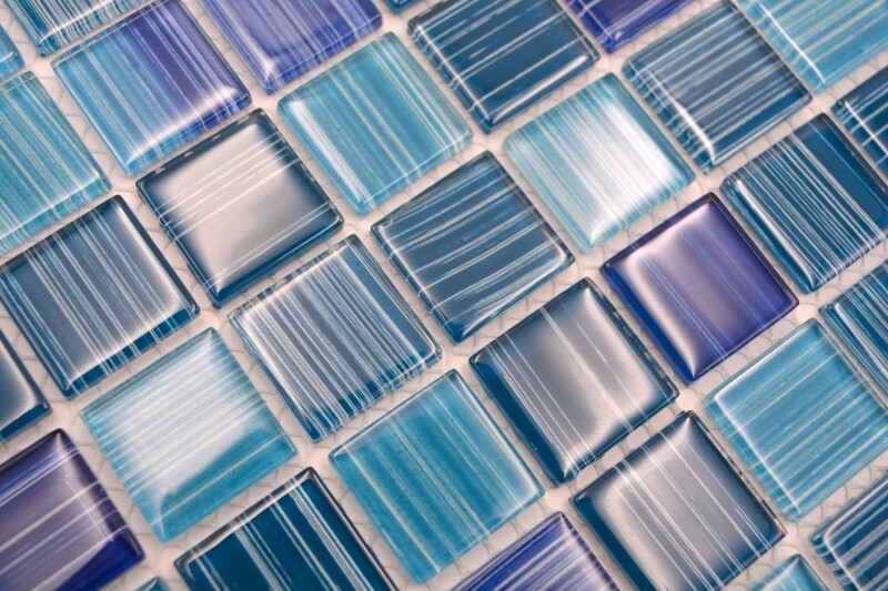 Carreaux de Mosaique Translucide Strichblau Pâte Verre Cristal Mos64