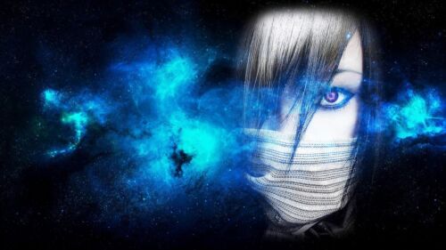 Anime women nebula mask face cyan space art hair in Playmat Gaming Mat Desk - Picture 1 of 1