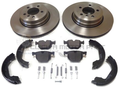 BMW E65 730D REAR 2 BRAKE DISCS (345MM) AND PADS & HANDBRAKE SHOES + FITTING KIT