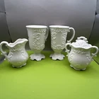 Vintage White Milk Glass Set Japan~ 2- 5-1/4” Tall Cups, Sugar & Creamer