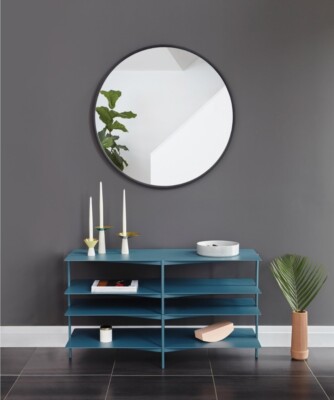 Umbra Hub Round Wall Mirror with Rubber Frame, Modern Stylefor Bathroom, Entryw