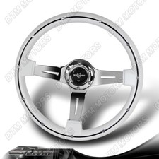 W-power 350mm White Galaxy Wood Chrome Spoke 2.5 Deep Dish 14 Steering Wheel