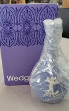 Vintage Wedgwood Jasper Ware Small Bud Vase Blue Cream w Cherubs 5.5" tall MIB