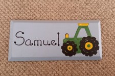 Holz Kinderzimmer Türschild Samuel Sam Name Traktor blau