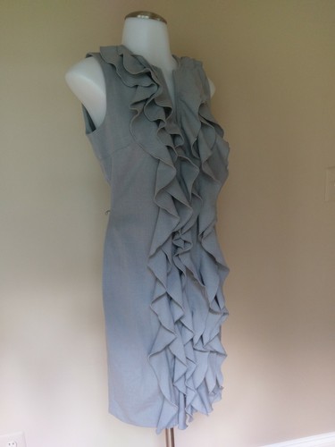 Calvin Klein Sz 2 Sheath Dress Ruffle Front Solid Gray Sleeveless Women XS Small - Picture 2 of 12
