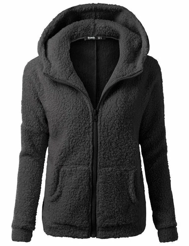 Womens Zipper Hoodie solid Fluffy Coat Overcoat Jacket Tops Outwear PLUS SIZE - Picture 11 of 17