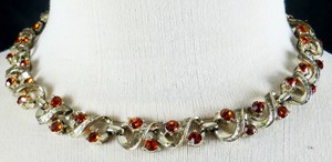 VINTAGE-SIGNED-CORO-BRASS-MULTI-COLOR-GLASS-RHINESTONE-FLOWER-CHOKER-NECKLACE
