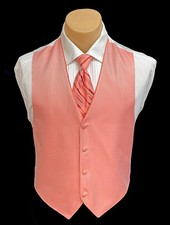Men's Coral Jean Yves Cooper Tuxedo Vest  Long Tie Orange Pink Wedding Prom