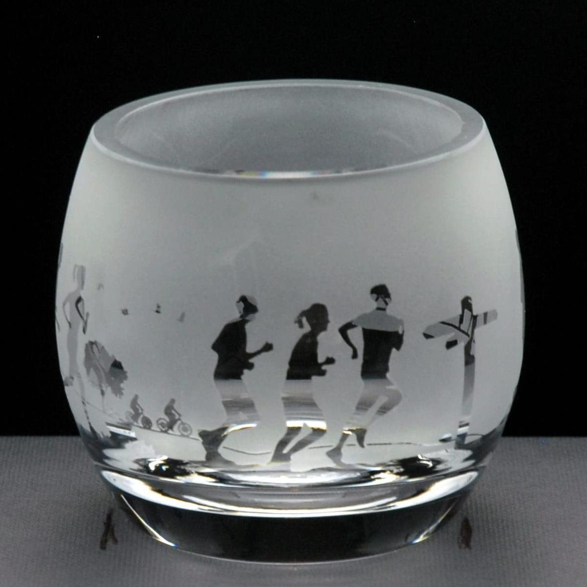 Animo Glass Tealight Small Etched Hobby Crystal Glass Candle Holder Running