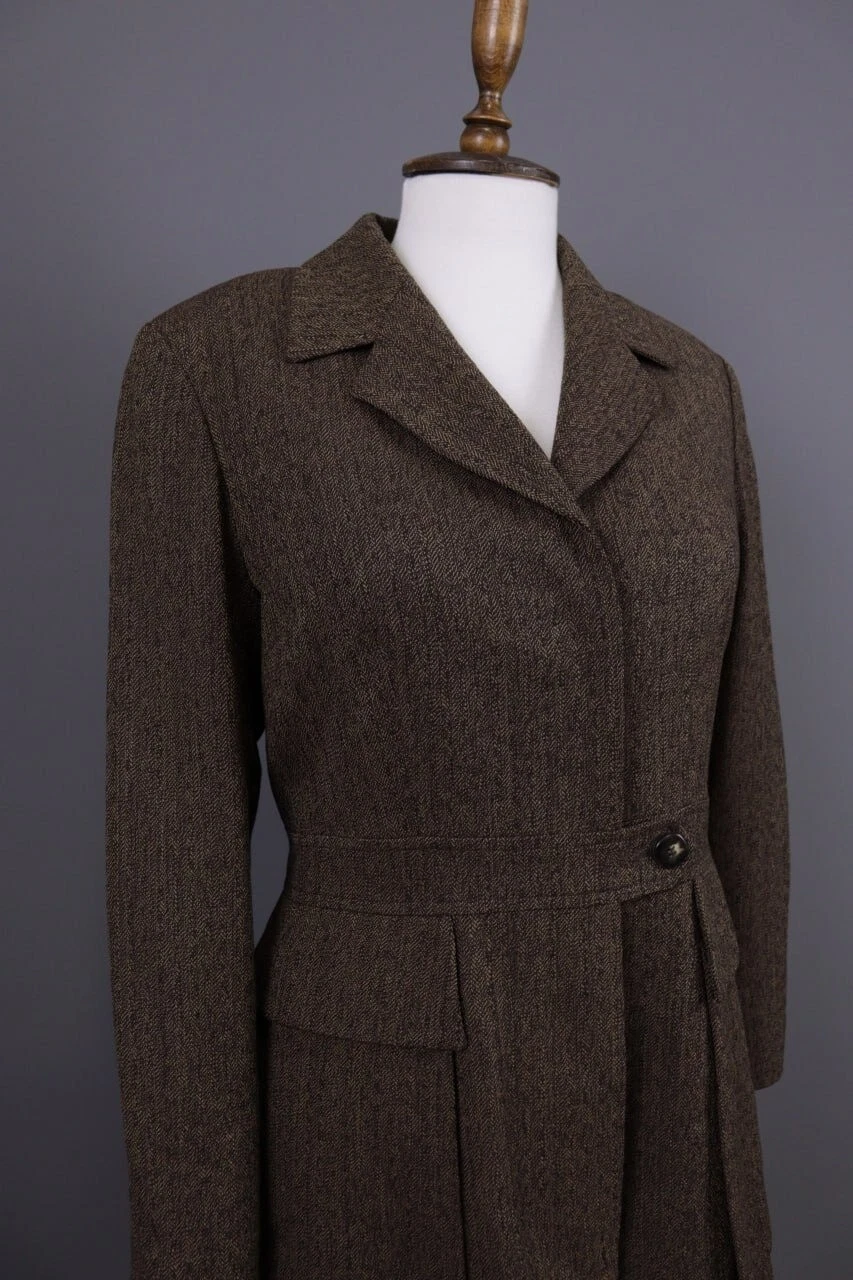 Giacca cappotto di lana KENZO JUNGLE marrone seno singolo bordato taglia 40 S