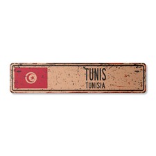 TUNIS TUNISIA Vintage Street Sign Tunisian flag city country road wall rustic