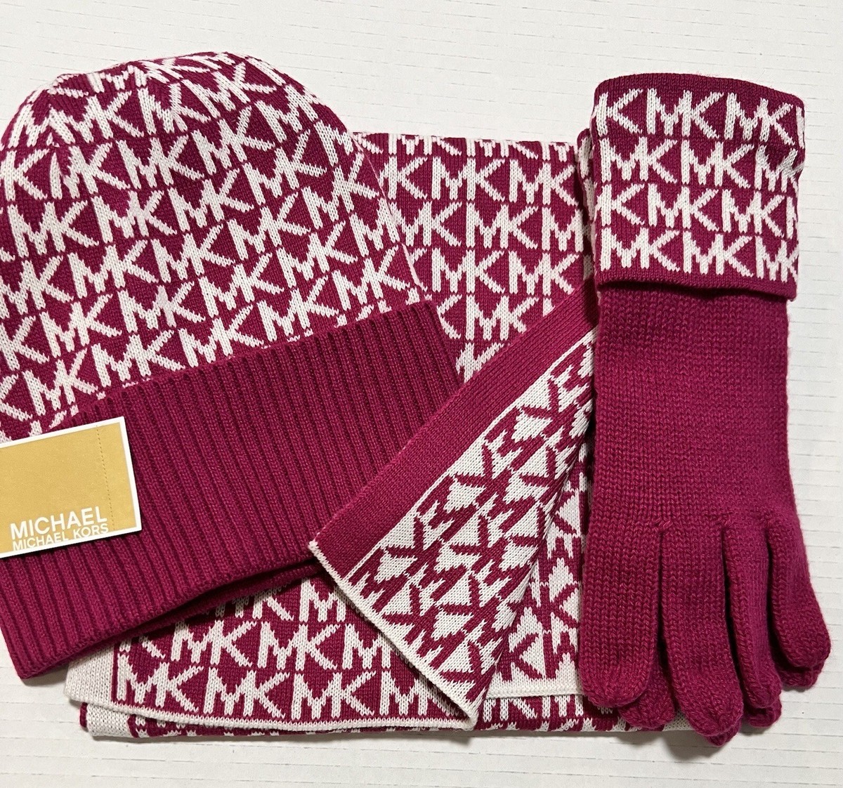 Knit Hat Mk Hat And Glove Set Michael Kors MK Logo Knit 3-Piece