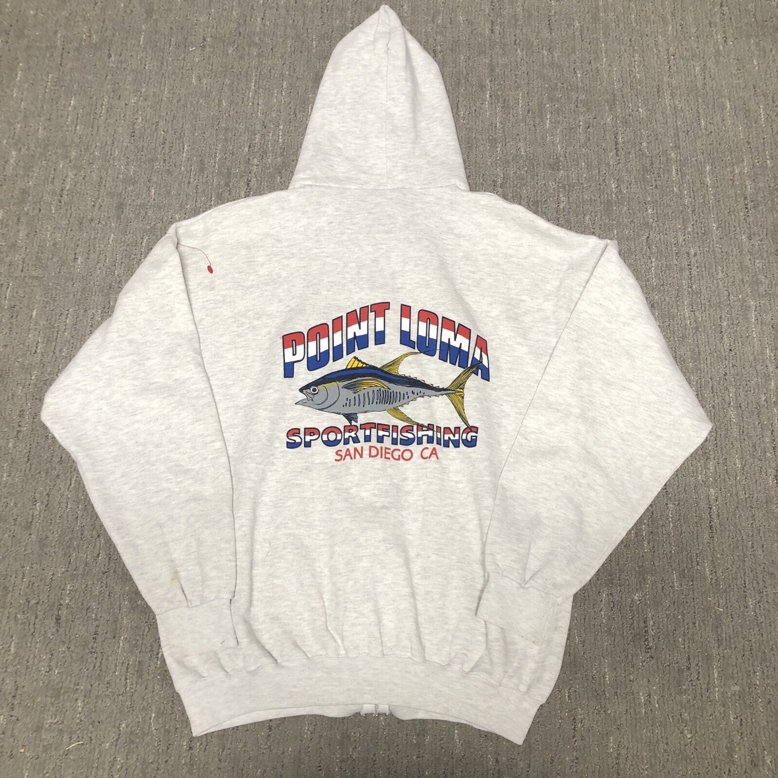 Vintage 90s Point Loma Sport Fishing Full Zip Hoodie Men’s Size XL Heather Grey