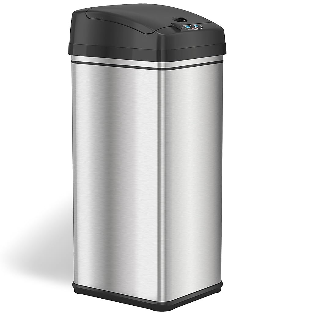 Touchless 13 Gallon Stainless Steel Trash Can with Odor Control and ...