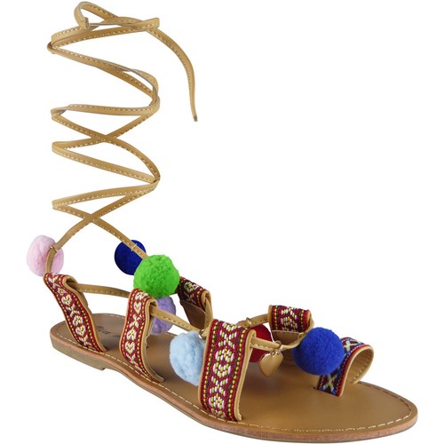 WOMENS LADIES STRAP FLAT LACE UP SHOES POM POM BEACH GLADIATOR SANDALS SiZE - Picture 6 of 13