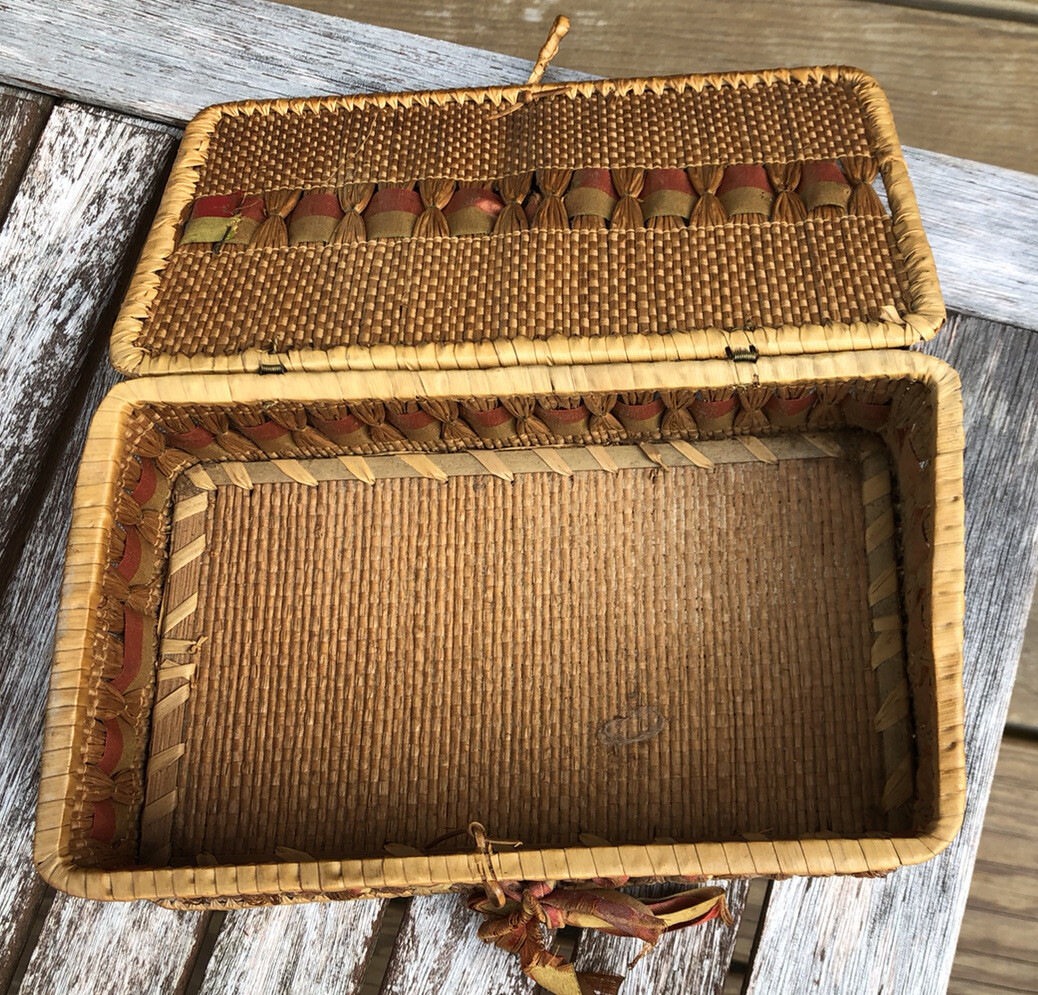 Beautiful antique Shaker sewing basket with ribbon eBay