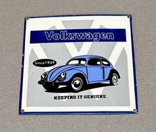 VINTAGE 12” VW VOLKSWAGEN BEATLE PORCELAIN SIGN GAS OIL CAR TRUCK MOTORCYCLE