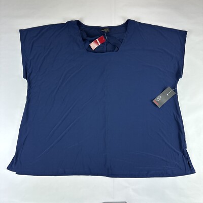 VIP Avenue Blouse Womens 22/24 Blue Shirt Stretch Comfort Pullover Boho NEW NWT