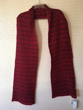 Liz Claiborne Knit Scarf RED/MERLOT Chevron 80"x9.5" Acrylic VERY SOFT New