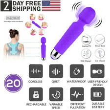 20 Speed USB Handheld Massager Wand Vibrating Massage Full Body Therapy Motor