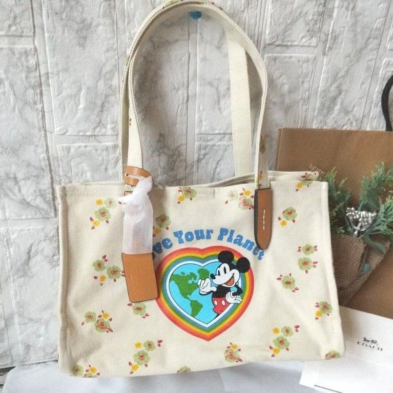 Coach Disney 100th Collaboration Canvas Tote 30 Bag Floral Ivory
