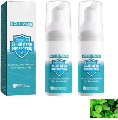 New 2ct Teethaid Natural Mint Mouthwash Foam for Germs, Stains, Fresh Breath