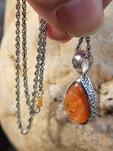 Artisan Stunning Sunstone Cabochon Sterling Silver Pendant Necklace