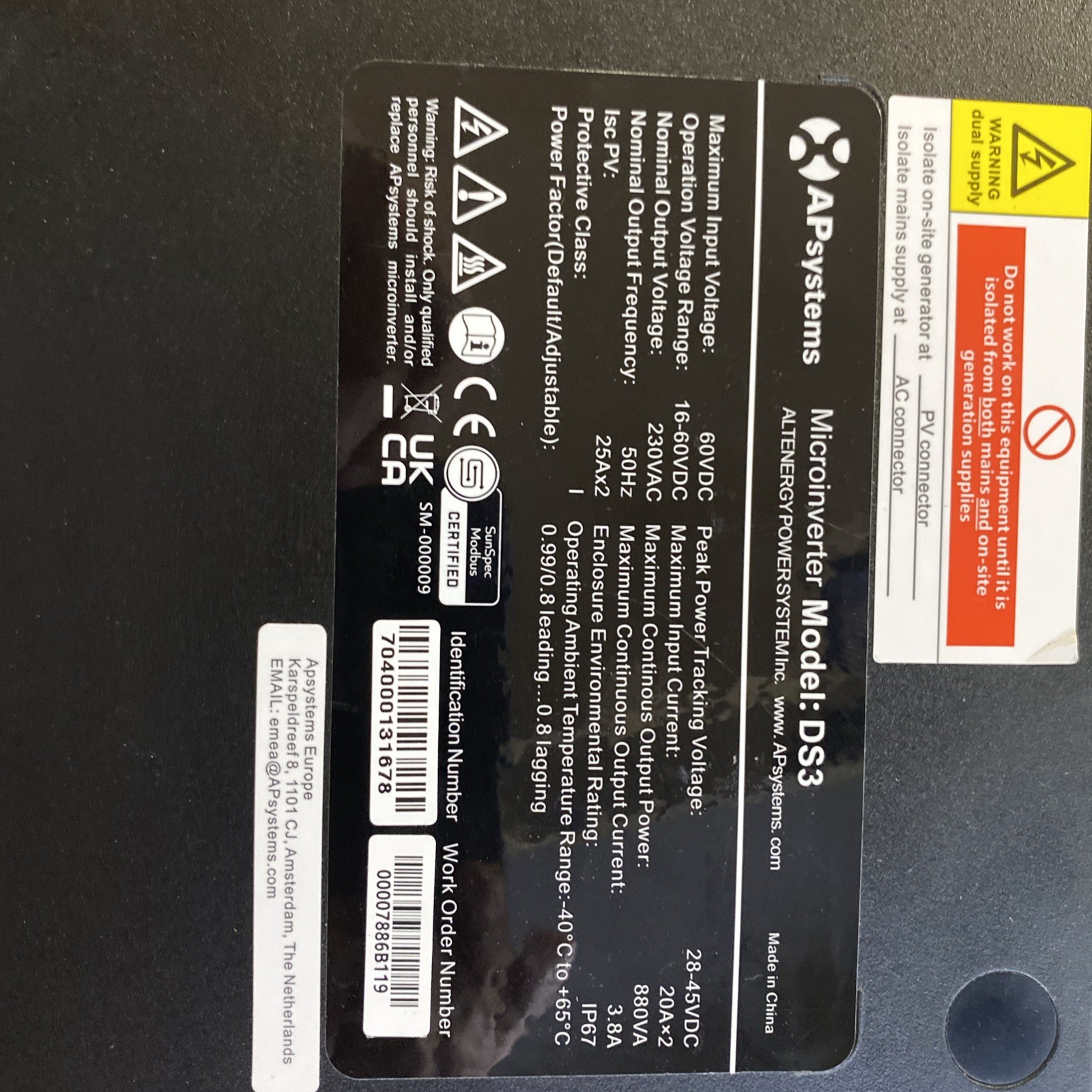 Micro-onduleur 880W APSystems DS3 double MPPT à haut rendement pour autoconsommation