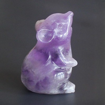 Carved gemstone crystal amethyst mouse rat mice figurine animal decor 1.5''