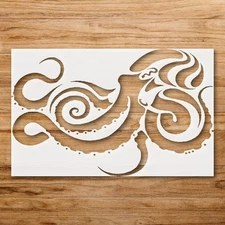 Stylized Octopus with Swirling Tentacles Wall Art Reusable Stencil - StencilAir