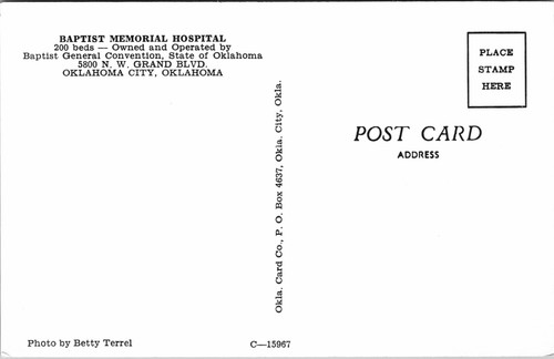 Baptist Memorial Hospital Oklahoma City Old Cars Postcard Unposted - 第 2/2 張圖片