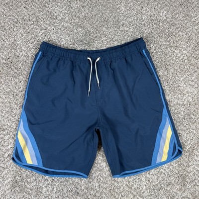Fair Harbor Swim Trunks Mens L Navy Blue Striped The Anchor Recycled Retro