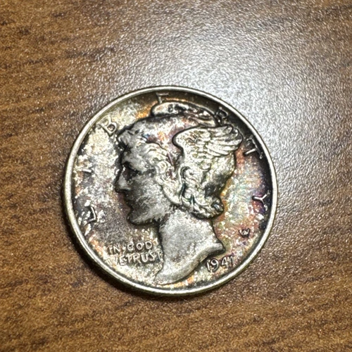 1941 Mercury Silver Dime Uncirculated Rainbow Toning