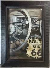 Large Vintage Signed Route 66 Wall Art -1950s Cadillac Steering Wheel – Decor