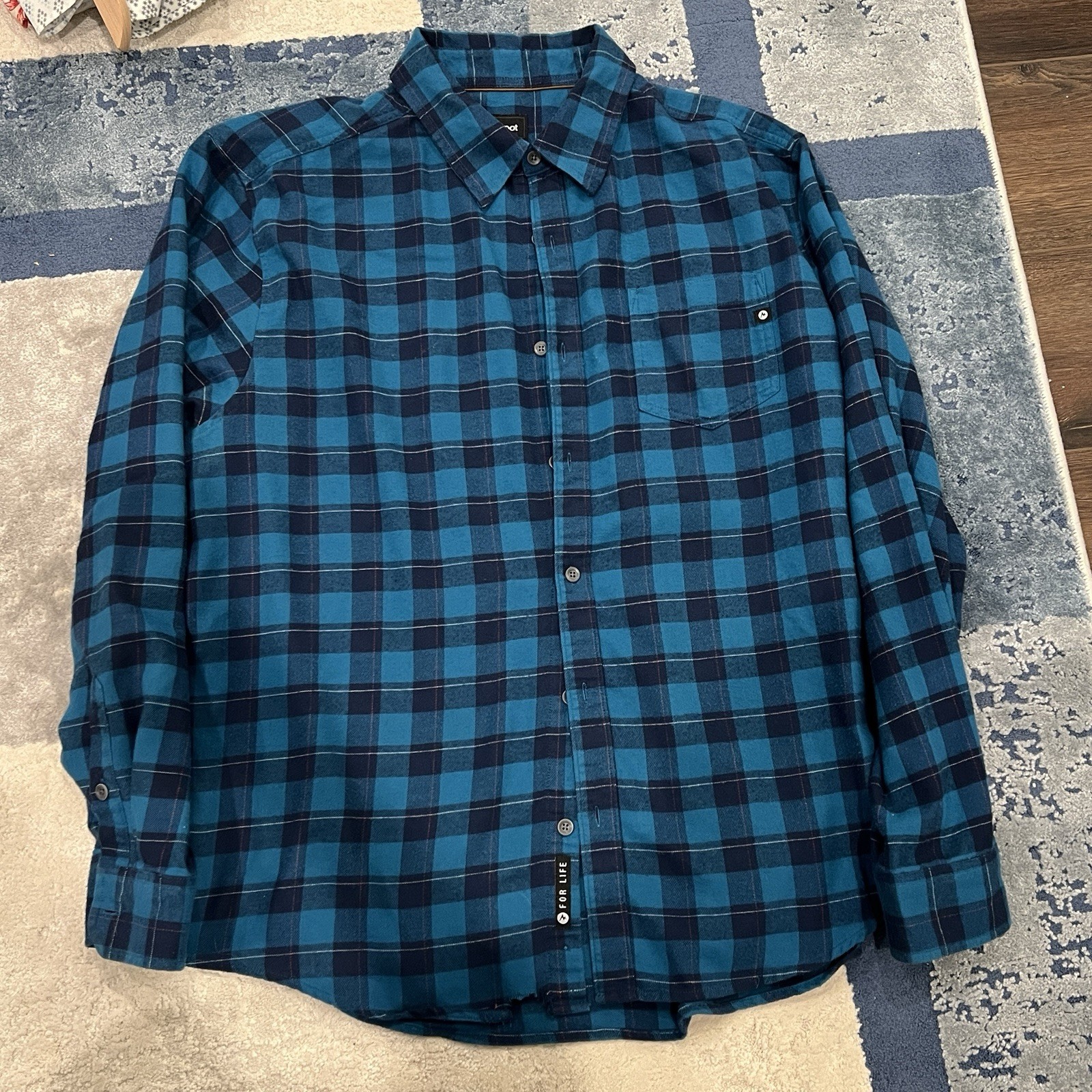 Marmot Performance Flannel Button Down Shirt Blue… - image 1