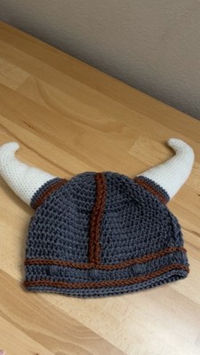 Viking Horns Chunky Knit Yarn Beanie Stretch Renaissance Festival Sports Vikings