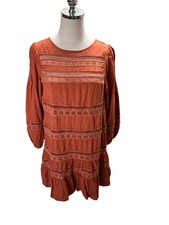 Anthropologie Tiered Puff Sleeve Mini Dress Small Women's Size Burnt Orange