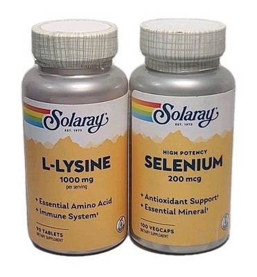 2 × Solaray   SELENIUM 200mcg 100 VECAPS  & L-LYSINE  90 TABLETS   EXP : 04/2029
