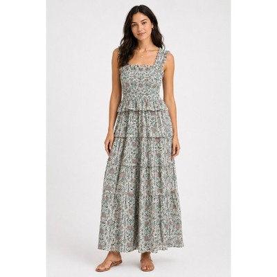best cotton maxi dresses Maisie Women Floral Smocked Tiered Dress Red Green Small Color:BLACK OVER NUDE epos:size:Size 12/40 Blue Cheongsam Dress, Custom Floral maxi Experience the perfect blend