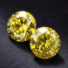Pair 2.00 CT Round Cut Natural Yellow Lab Grown CVD Diamonds VVS1 Certified