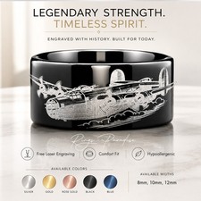 B-24 Airplane Tungsten Wedding Band with WWII Aviation Engraving – 8mm 10mm 12mm