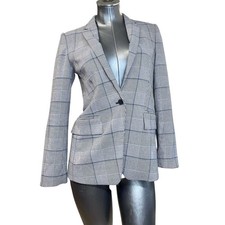 Club Monaco Single Button Tailored Formal Grid Gray Plaid Blazer Jacket