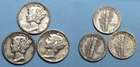 SILVER! SILVER! SILVER! 1944 44-D 45-D MERCURY DIMES LOT 3 COINS #110-27