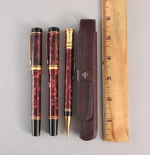 Vintage PARKER 3pc Writing Set Fountain Pen Roller Ball Pen Propelling Pencil