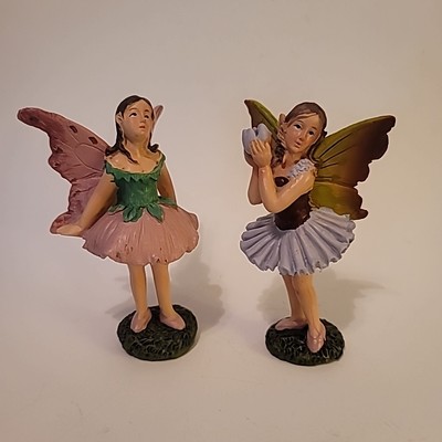 Pair of 3.75'' Faries for Outside/Inside Fairy Garden Gnome Hobbit Decor 2 Pc Set