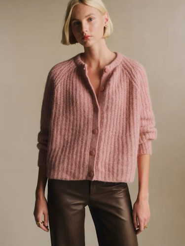 Sezane Blush Pink Ribbed Button Cardigan SZ S EXCELLENT