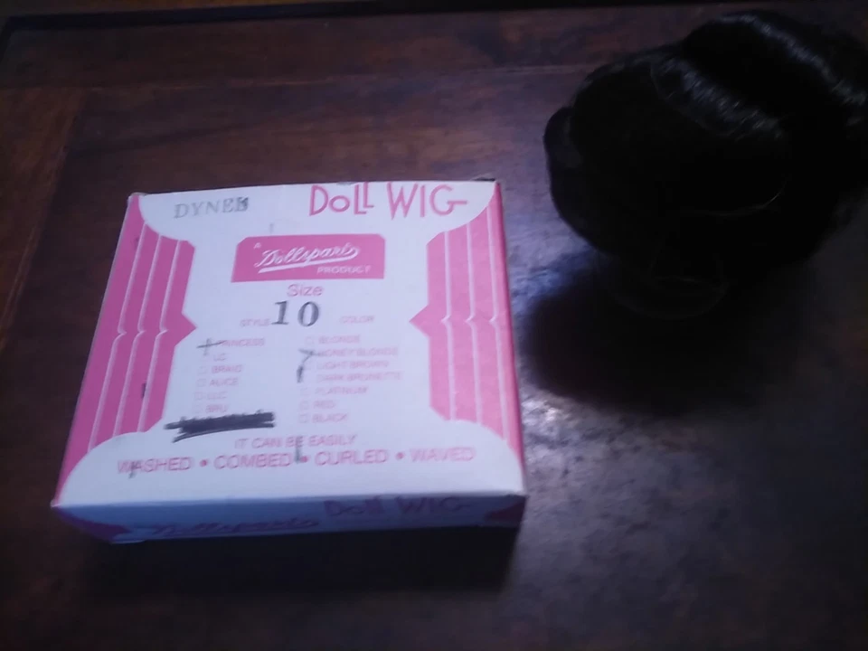 Lote de 2 pelucas de muñeca Dynel vintage para muñecas como nuevas en caja talla 10 morena oscura nuevas Foto 2 de 4